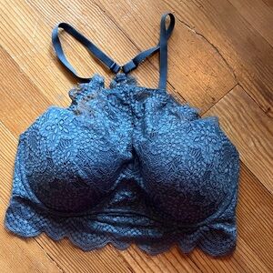 PINK Victoria's Secret Dusty Blue Lace High-Neck Bralette